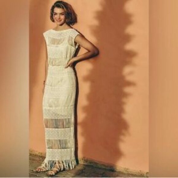 Anthropologie x Callahan Crochet Fringe Maxi Dress Size Large Blue Size M - Picture 1 of 10